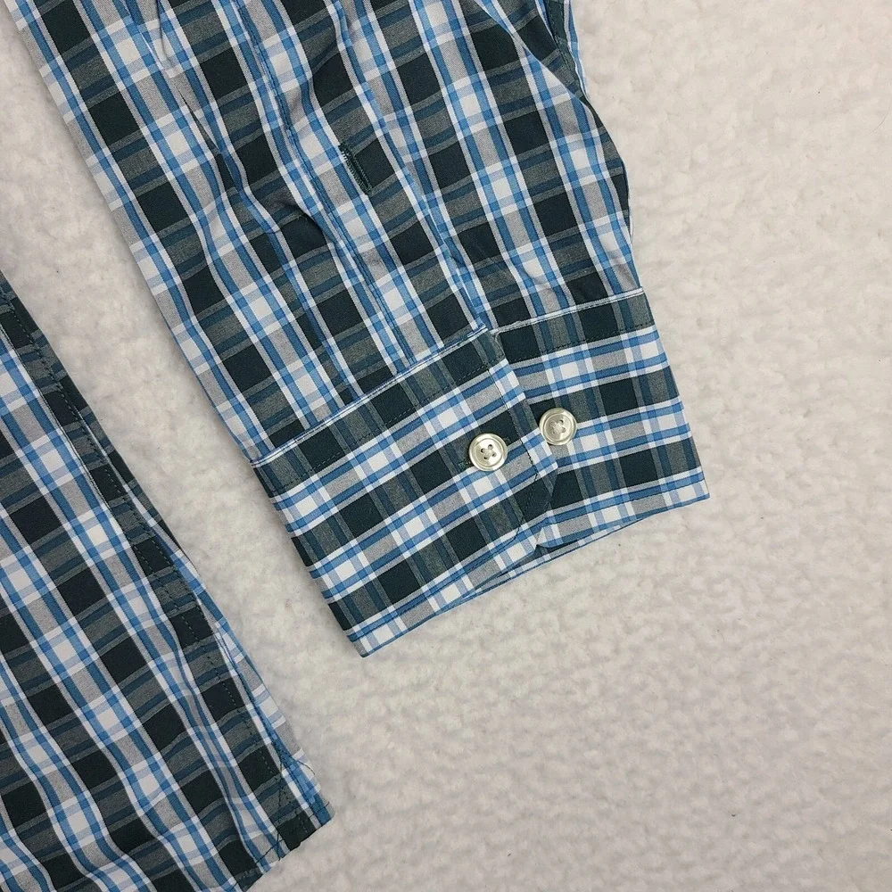 Banana Republic Shirt Mens XL Blue Dark Green Plaid Tailored Fit Dress Button Up